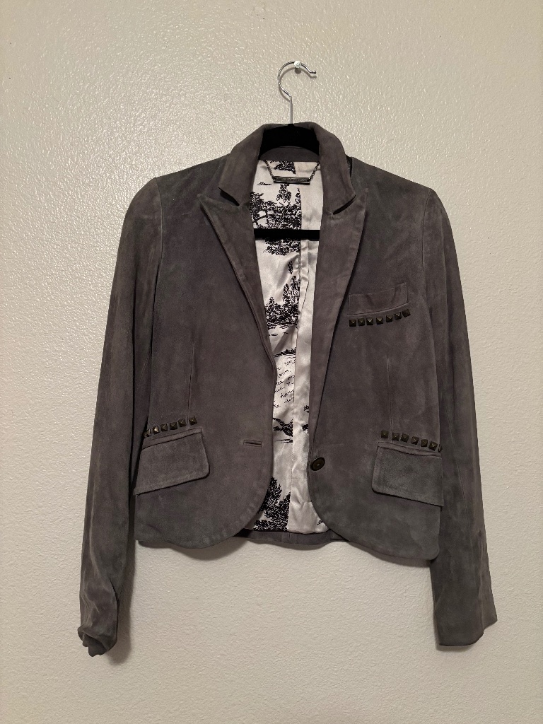 Morphine Generation Y2k Suede Studded Blazer Jacket Gray Small